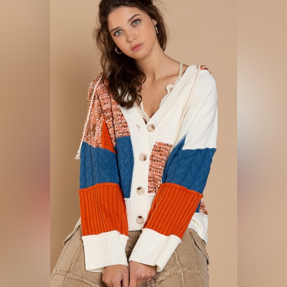 POL Ultra Comfort Color-block Button Hoodie Sweater S-M-L NWT - Picture 4 of 12